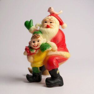 Vintage Santa Claus & Child Plastic Clip-On Ornament